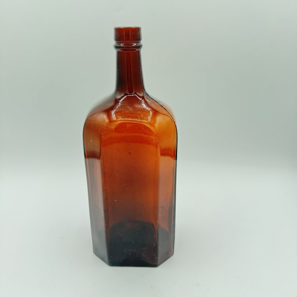Antique Amber Glass‎ Octagonal Spirits Whiskey Bottle